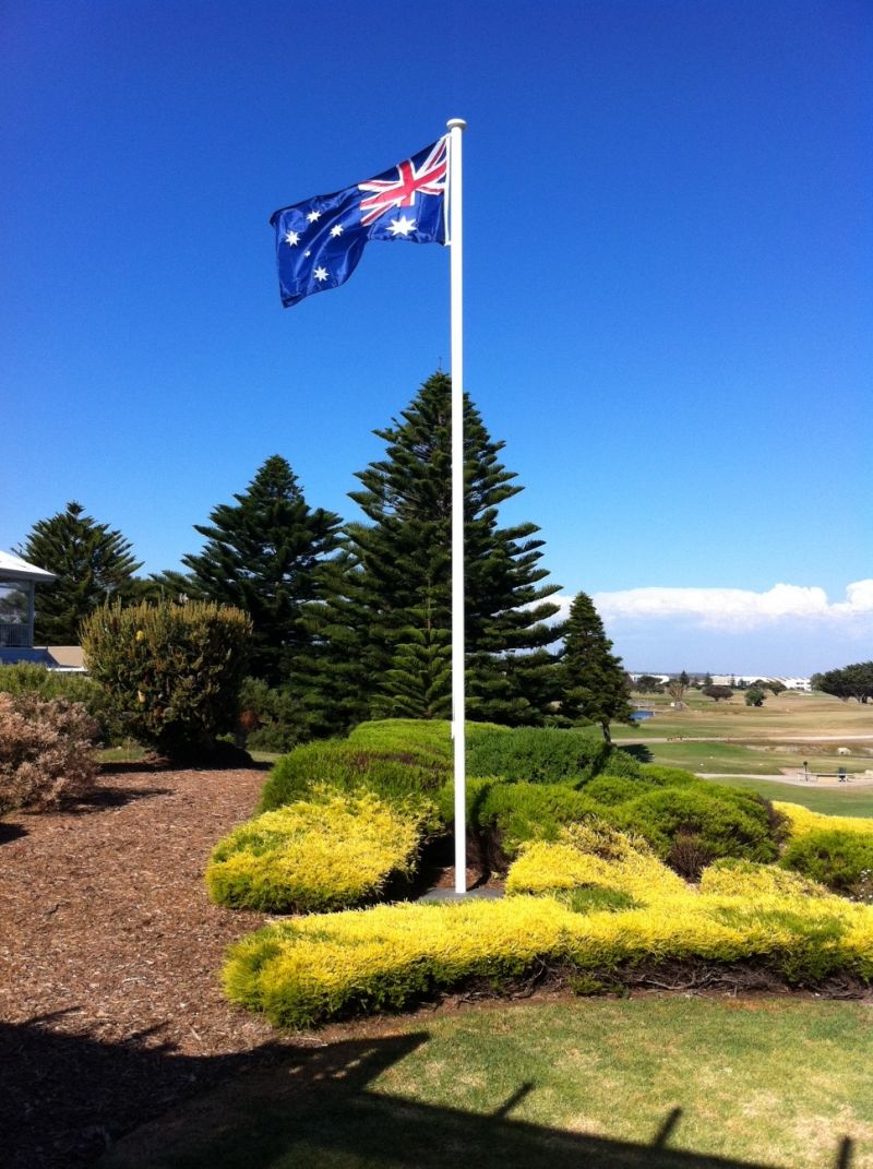 A Garden Master flagpole flying an Australian flag